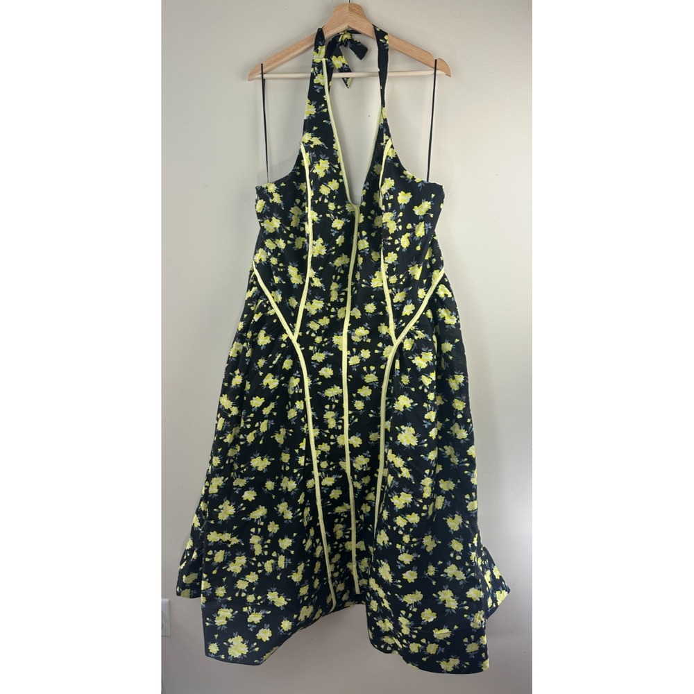 NEW Maeve Anthropologie Halter Fit & Flare Midi Dress Black Yellow Floral 3X - Picture 2 of 16